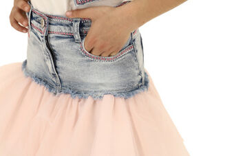 Tulle denim skirt with crystals