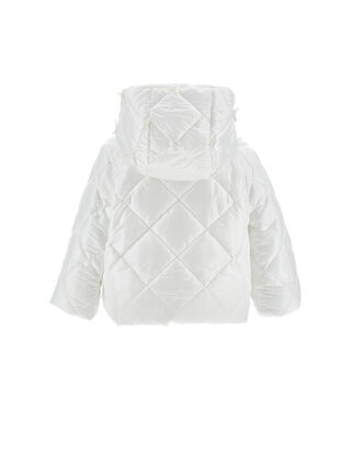 Down jacket with fabric bows