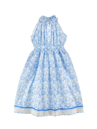 Платье миди с цветочным принтом и оборкой на шее