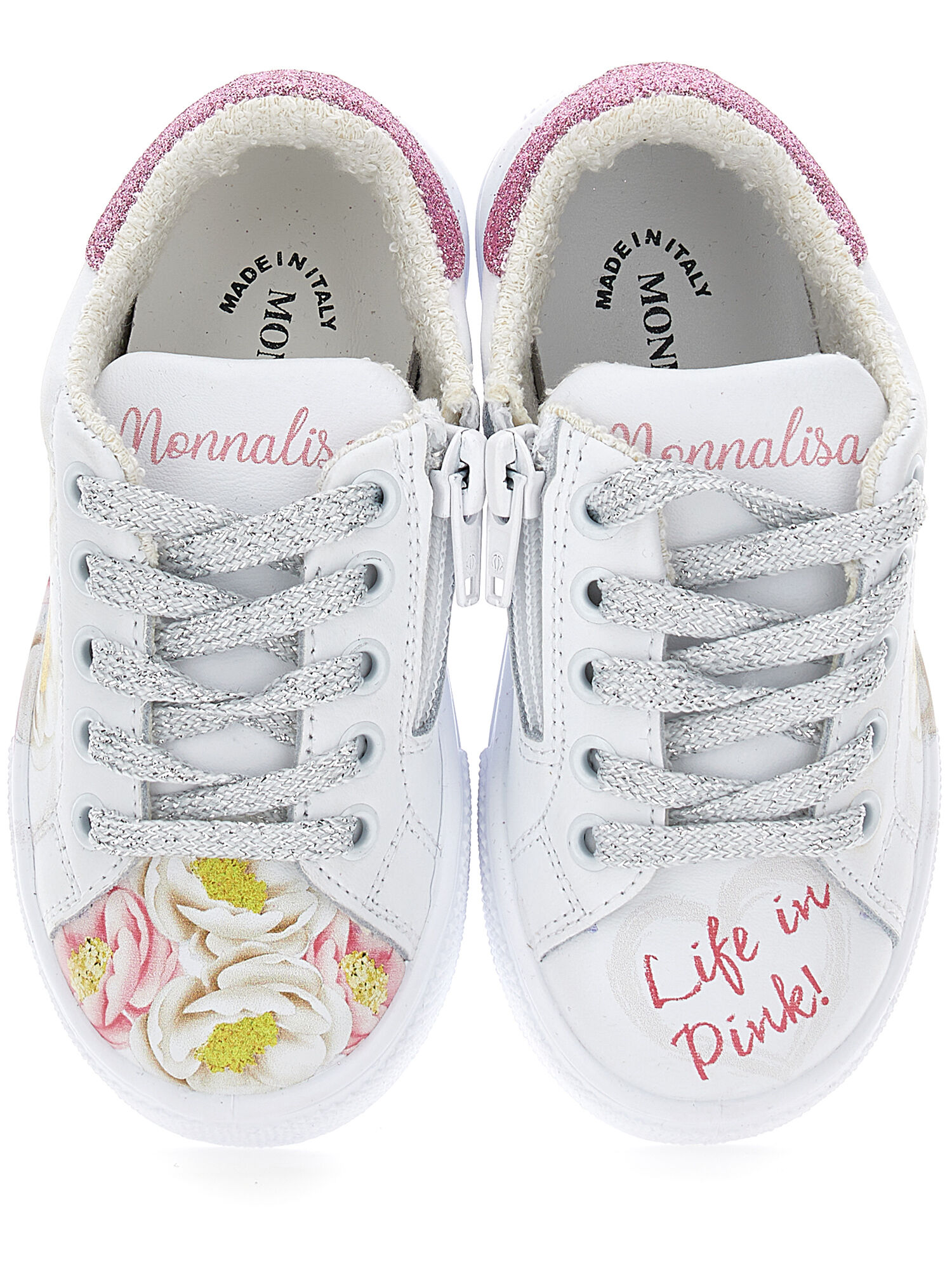 Monnalisa floral-print leather sneakers - White