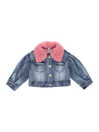 Denim jacket with bouclé collar