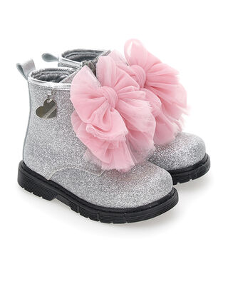 Glitter combat boots with bows
