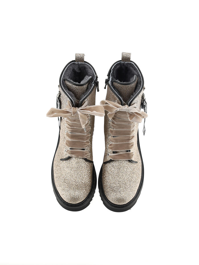 Glitter combat boots with shearling