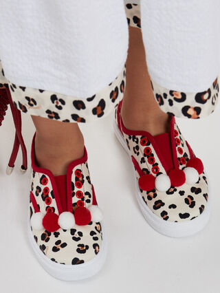 Sneakers animalier con pom pon