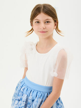 Organic cotton top with tulle sleeves