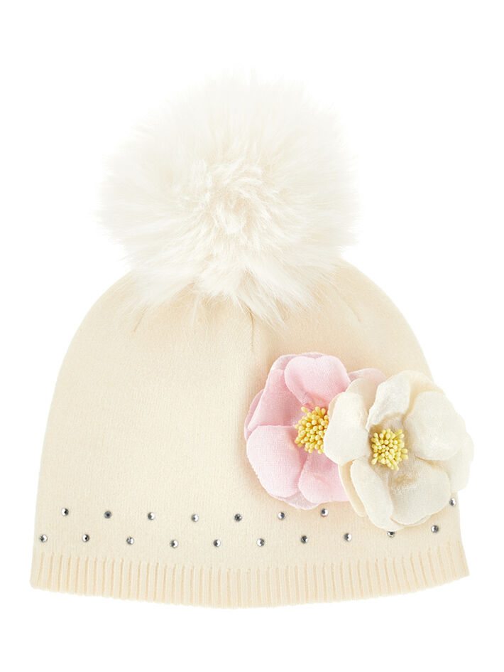 Monnalisa embroidered-motif fine knit cotton hat - White