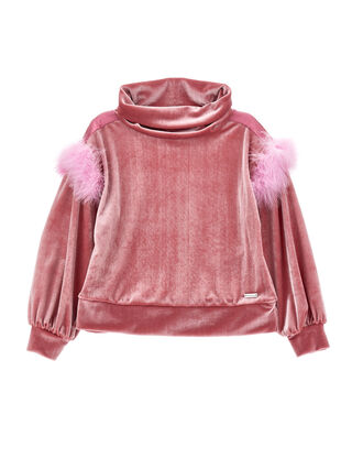 Свитшот с воротником-гольф с перьями