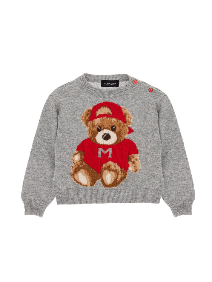 Teddy bear print cotton sweater Monnalisa Boys Clothing Sweaters Cardigans 