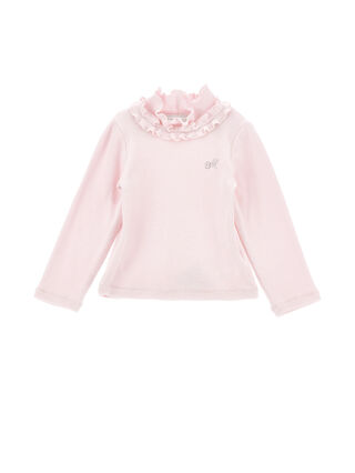 Ruffled rhinestone turtleneck sweater