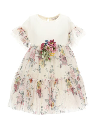 Abito tulle fiori con bouquet in vita