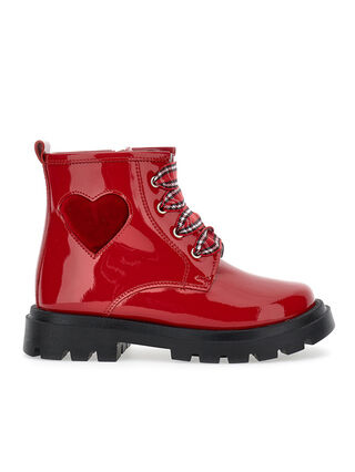Patent leather combat boots with heart