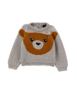Pull en laine mérinos avec ourson incrusté