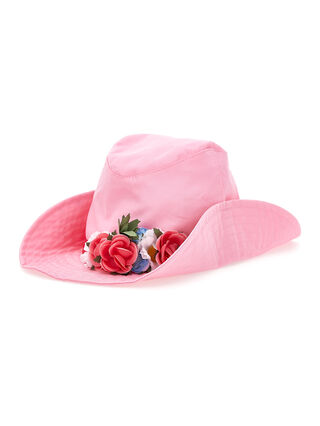Sombrero de gabardina con flores y tachuelas