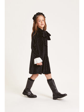 Vestito con fiocco e strass