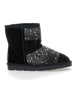 Crust leather boot with rhinestones