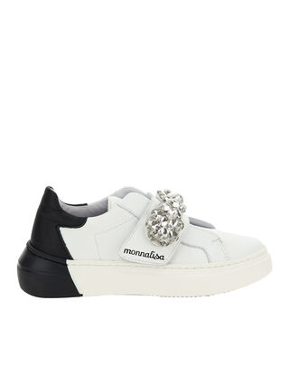 Кроссовки из кожи наппа со стразами