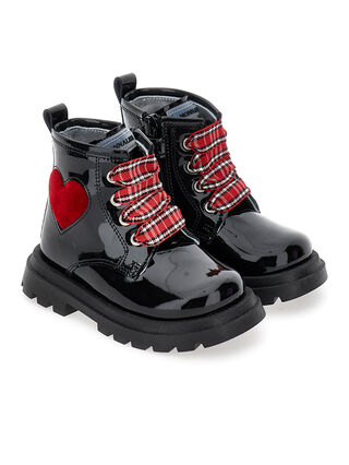 Patent leather combat boots with heart