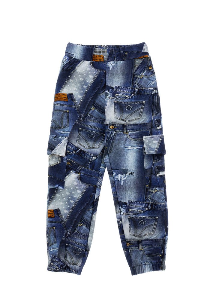 Chiara Ferragni Kids denim-print cotton cap - Blue