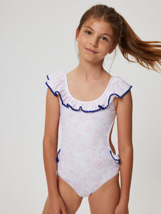 Costume intero con volant e stampa