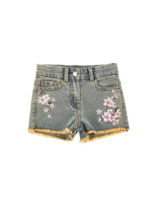 Jeansshorts mit Pfirsichbl&uuml;ten-Stickerei