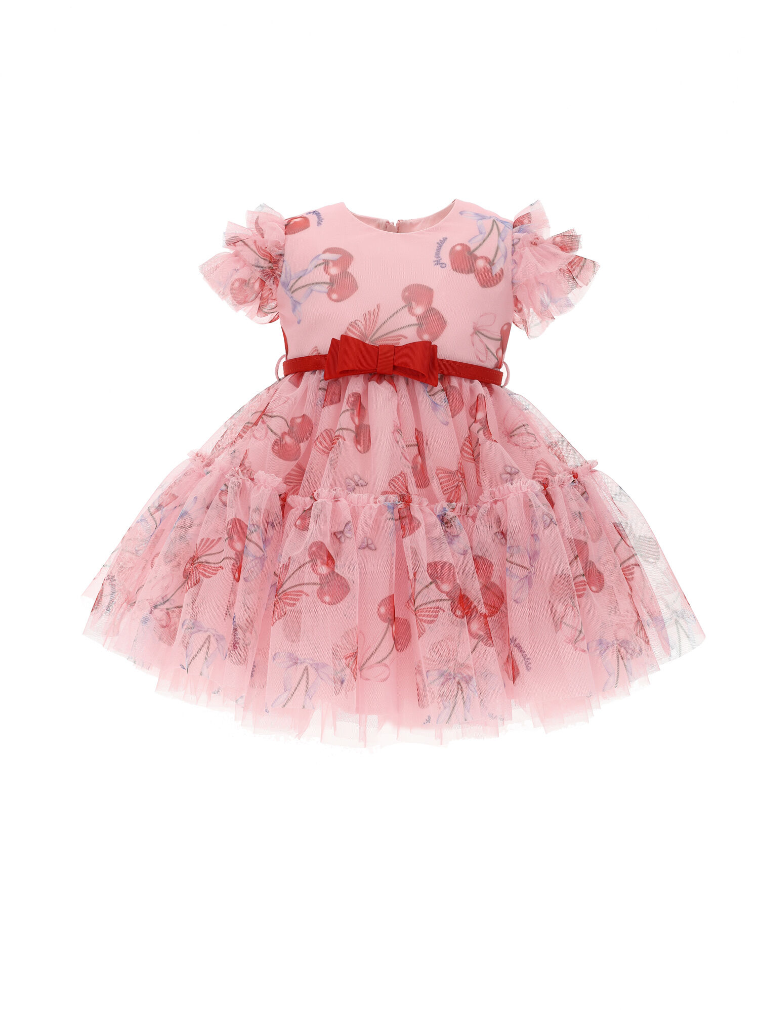 Monnalisa cherry bow-print dress - White