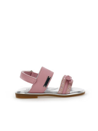 Coated fabric sandals with bow