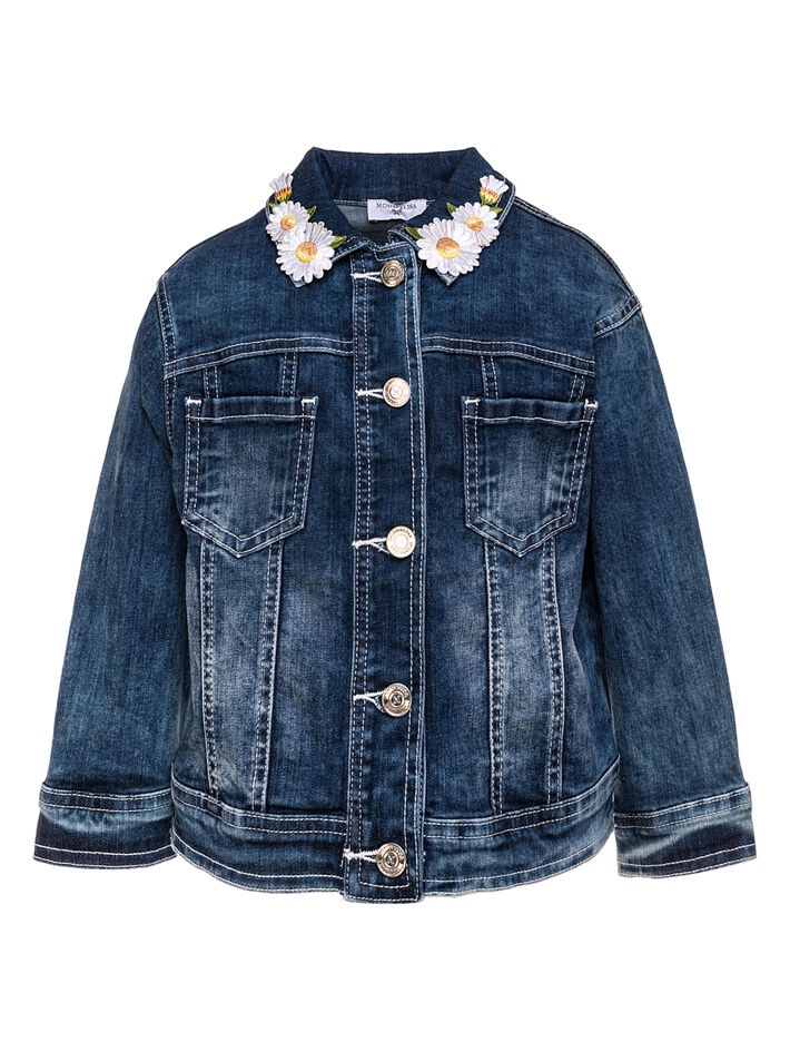 Teddy bear embrodery jeans jacket Monnalisa Girls Clothing Jackets Fleece Jackets 