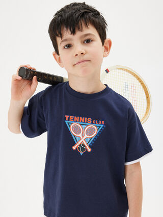 Crewneck T-shirt with racket print