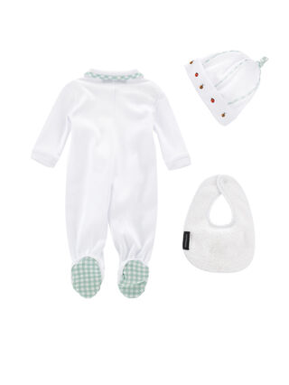 Cotton romper with hat and bib