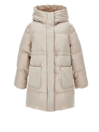 Plumífero largo de nailon y pluma auténtica