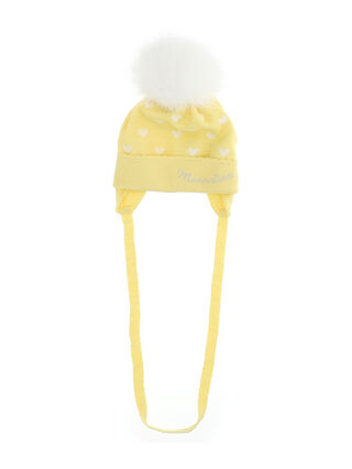 Wool blend beret with hearts and pom poms