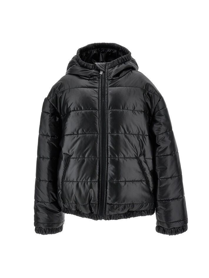 Monnalisa logo-patch hooded puffer coat - Black