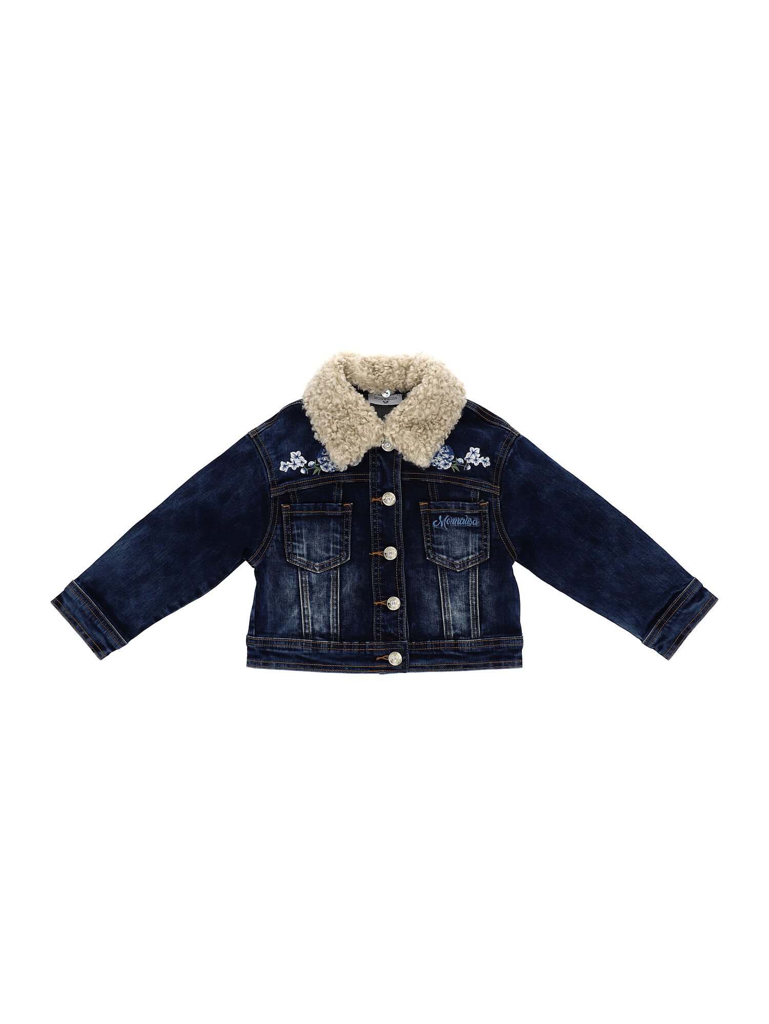 embroidered denim jacket with shearling