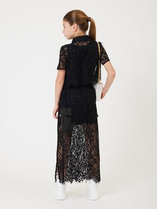 Long sequined lace skirt