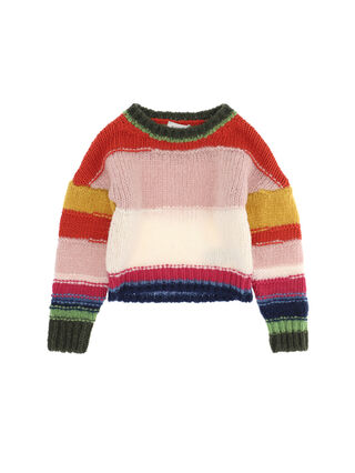 Striped sweater in multicolour yarns