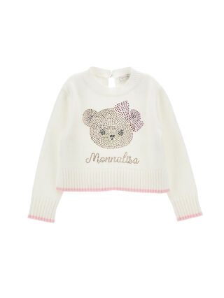 Soft sweater with rhinestone teddy bear