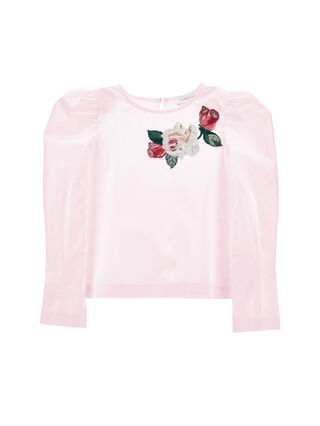 Блузка из поплина с вышитыми розами