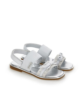 Coated fabric sandals with bow