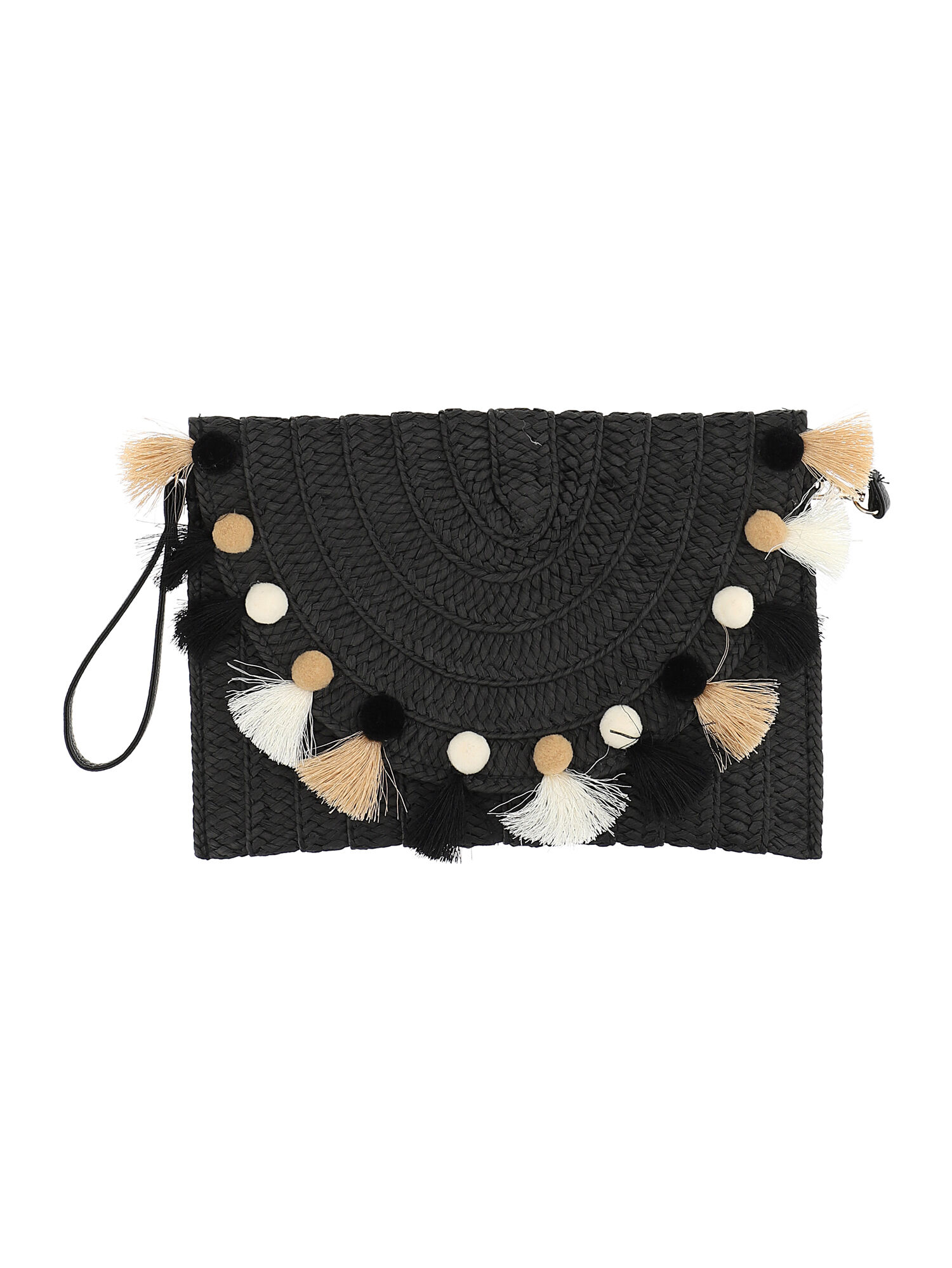 Straw clutch bag with tassels