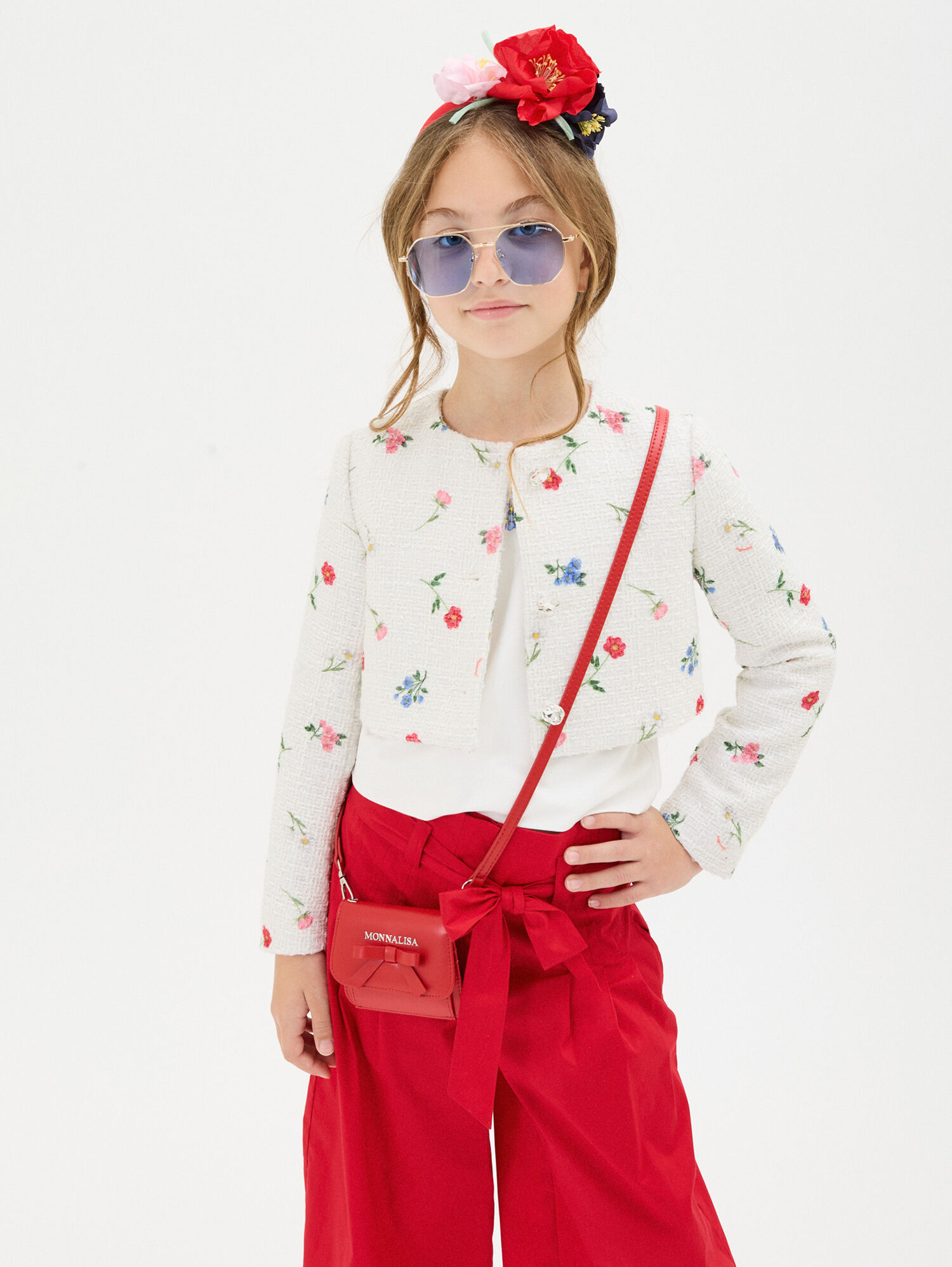 Botanical print bouclé jacket girl | Monnalisa Singapore
