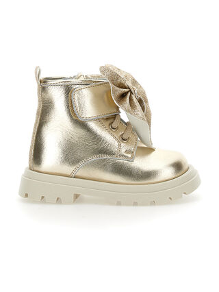 Botines de piel con lazo con brillos