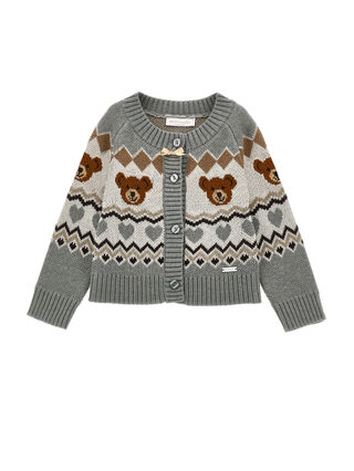 Жаккардовый кардиган с плюшевым мишкой