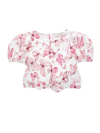 Butterfly Print Satin Top