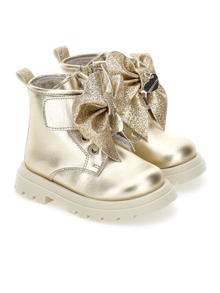 Leather boots with glitter bow