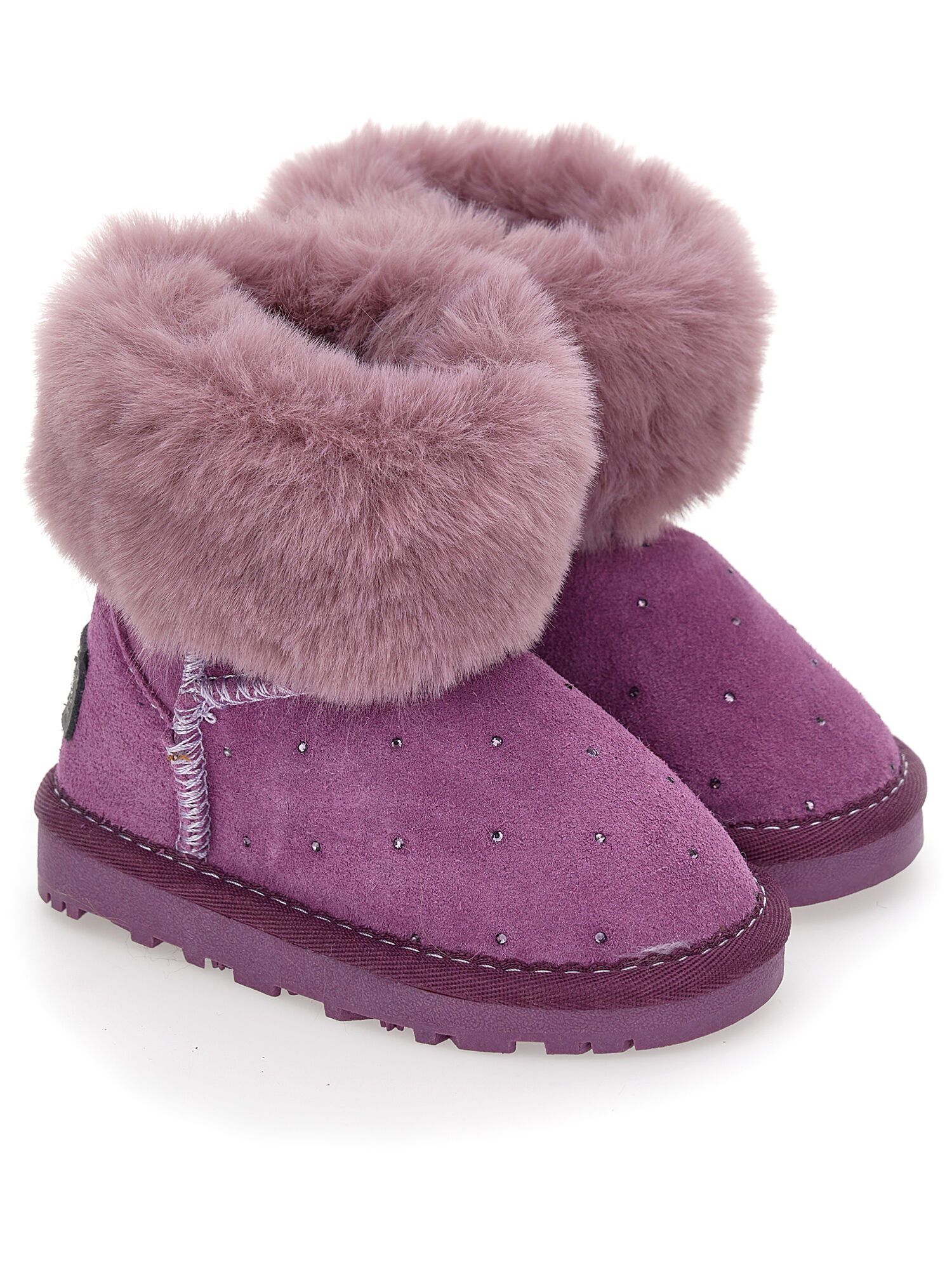 Girls Pink Glitter & Faux Fur Boots