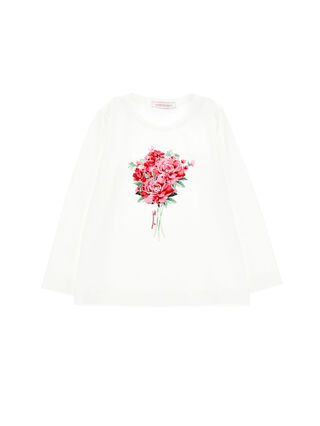 Long-sleeved bouquet print jersey T-shirt
