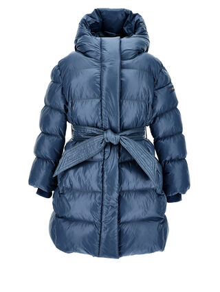 Padded coat with ribbon belt
