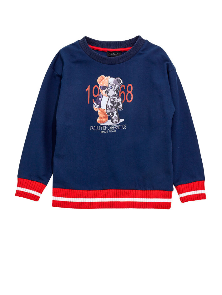 Cotton pullover with colourful trim Monnalisa Boys Clothing Sweaters Cardigans 