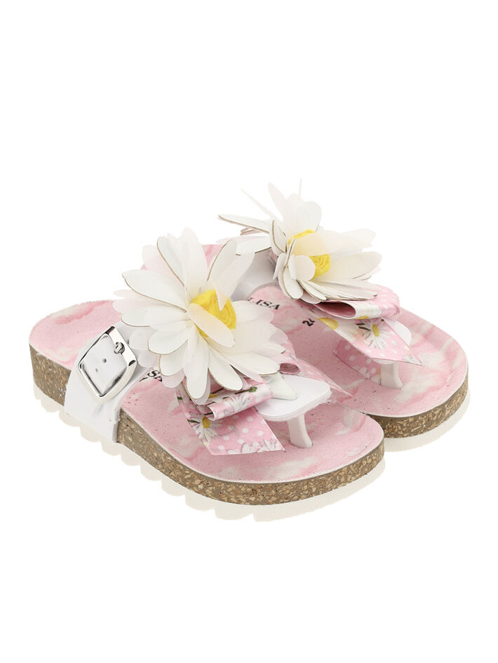Monnalisa Girls Shoes Flip Flops Coated fabric and cork daisy flip flops 