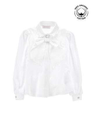 Jersey organic cotton shirt with rhinestones and bow